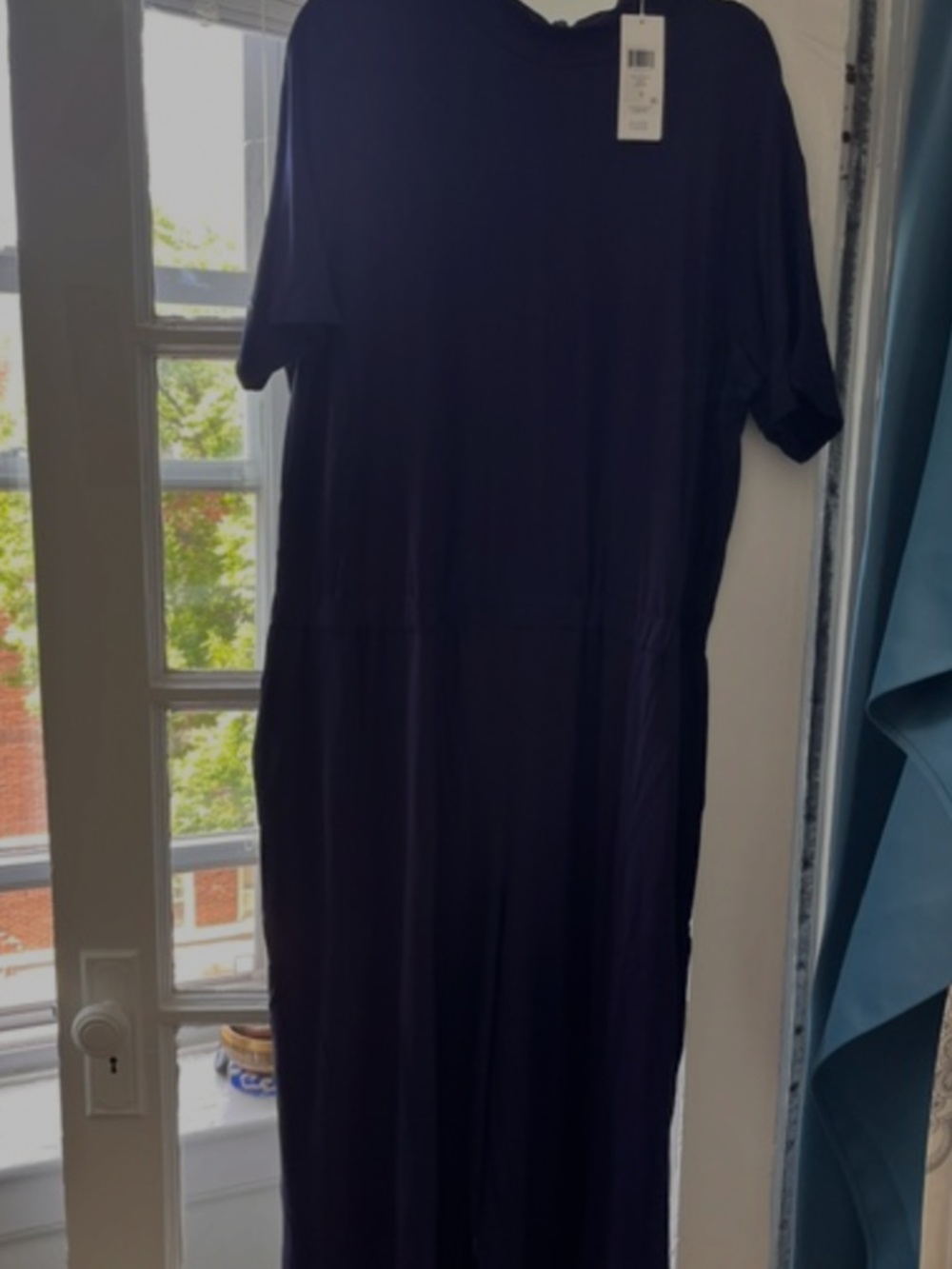 NWT Eileen Fisher Black Round Neck Tencel Stretch Jersey Jumpsuit in Midnight